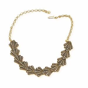 Eloxal Gold Tone Necklace Faux Marcasite Aluminum Links Mid Century Germany